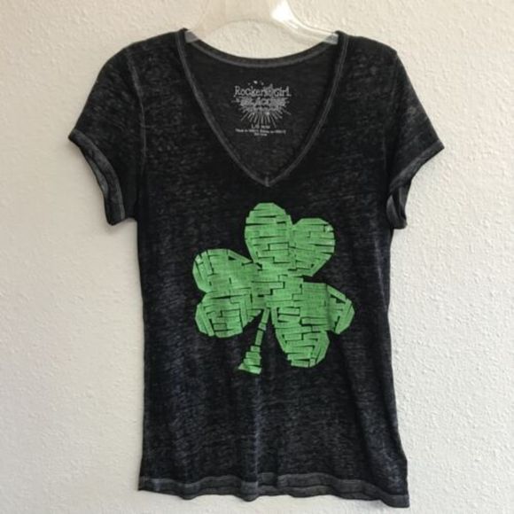 Rocker Girl All Access Entertainment Shamrock tshirt L Black Cap Sleeve Sheer - Picture 3 of 11